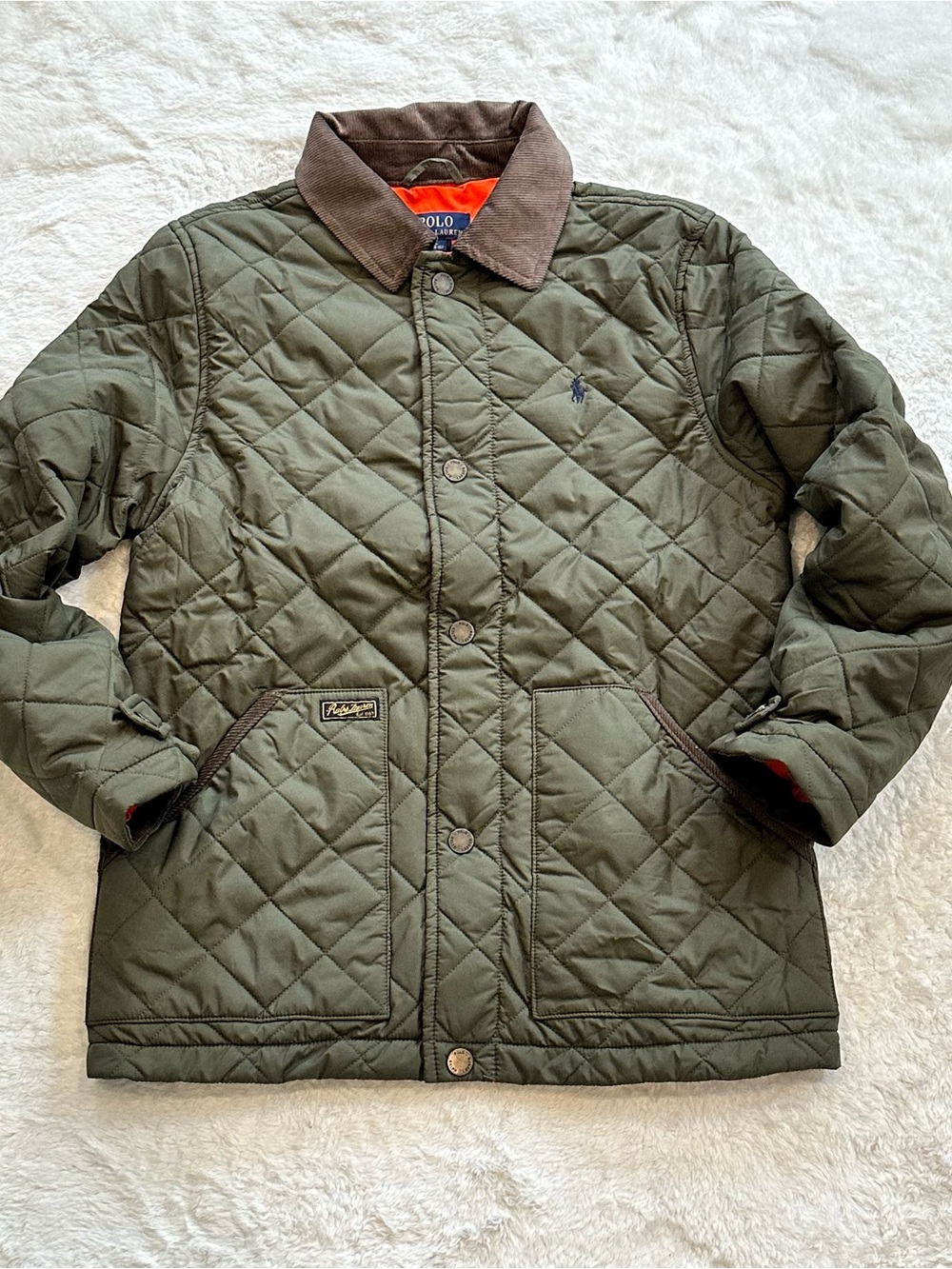 Polo Ralph Lauren Kids Youth L 14-16 Quilted Barn Jacket Olive Green Orange